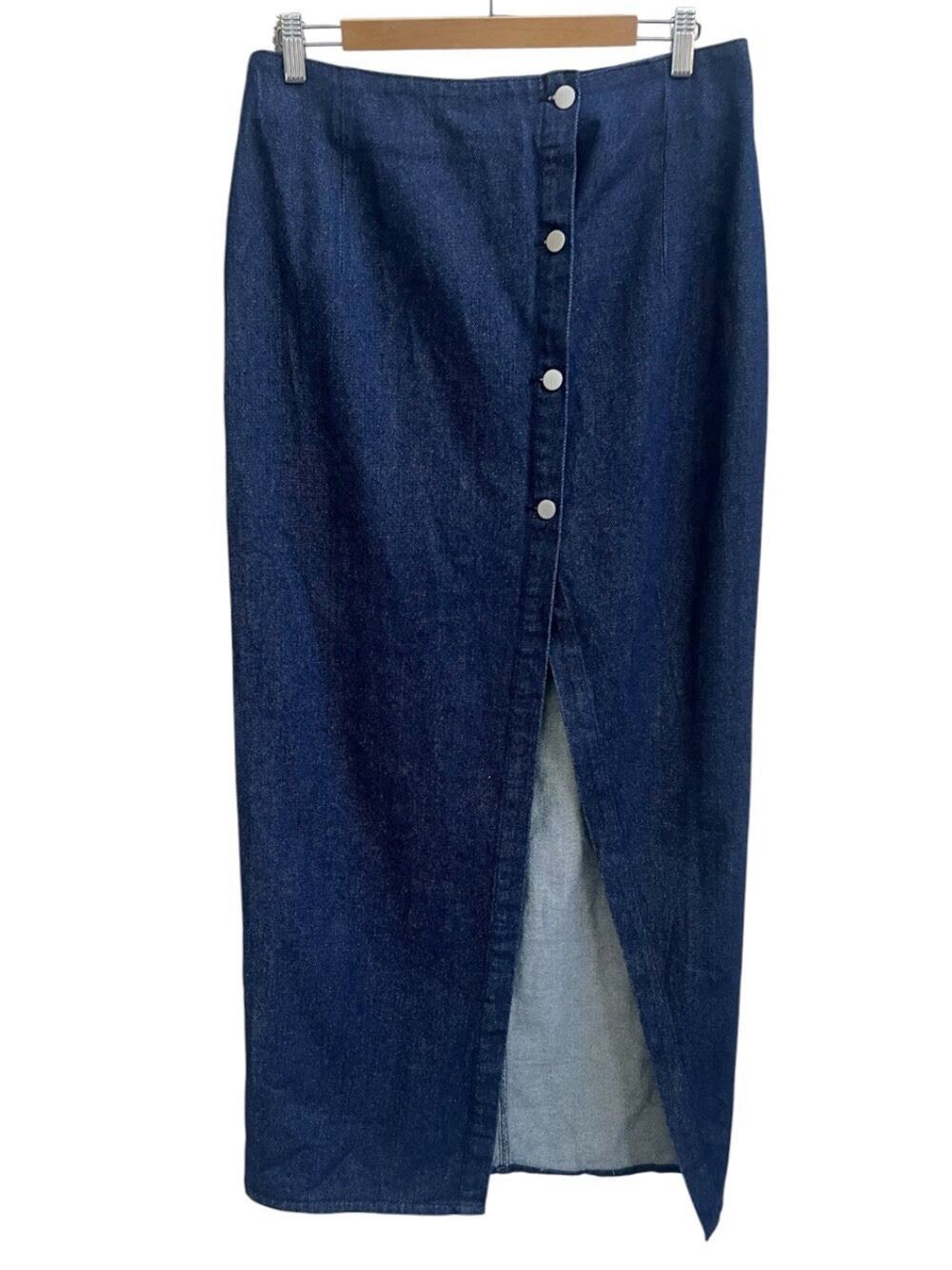 Hyfve Denim Maxi Skirt Asymmetric Sz L Button Front Slit Dark Blue Y2K Coastal